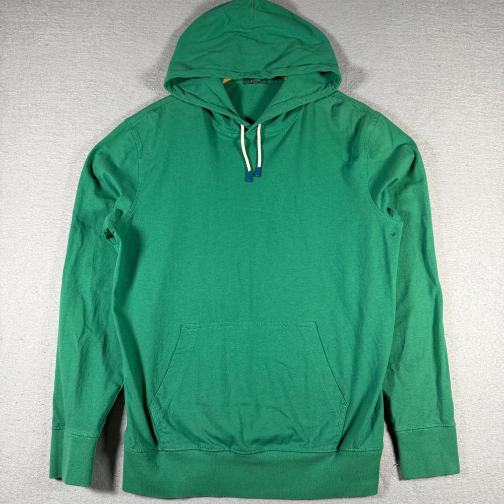 Vintage J.Crew Mens Green Pullover Hoodie Sweatshirt Long Sleeve Kangaroo Pocket